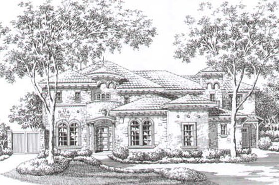 Exterior - Front Elevation for Mediterranean House Plan #141-215 - 5 bed, 5.5 bath