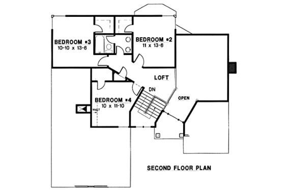 Floor Plan - Upper Floor for Traditional House Plan #67-105 - 4 bed, 2.5 bath