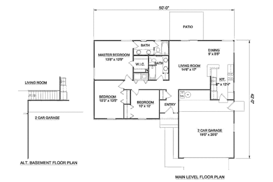 Floor Plan - Main Floor for Ranch House Plan #116-174 - 3 bed, 2 bath