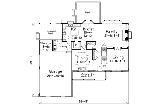Floor Plan - Main Floor for European House Plan #57-172 - 4 bed, 2.5 bath