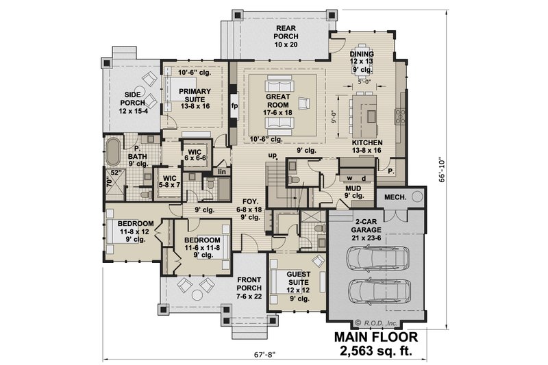 Home Plan - Floor Plan - Main Floor for Farmhouse House Plan #51-1239 - 4 bed, 3.5 bath