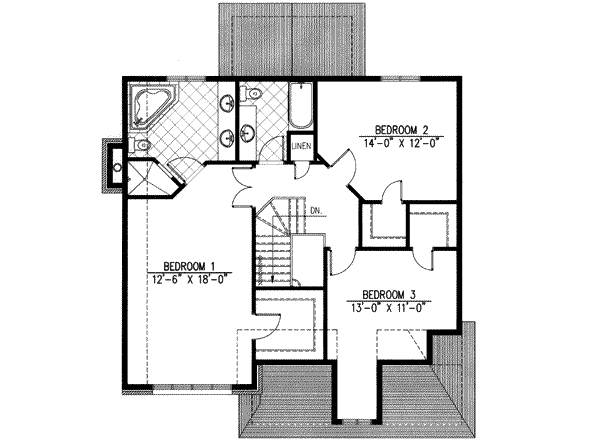 Floor Plan - Upper Floor for European House Plan #138-151 - 3 bed, 2.5 bath