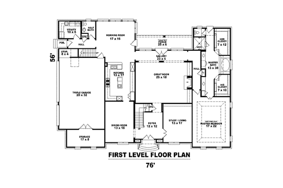 Floor Plan - Main Floor for Colonial House Plan #81-1627 - 4 bed, 3.5 bath
