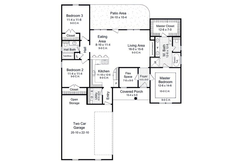 Dream House Plan - Floor Plan - Main Floor for Farmhouse House Plan #21-660 - 3 bed, 2 bath