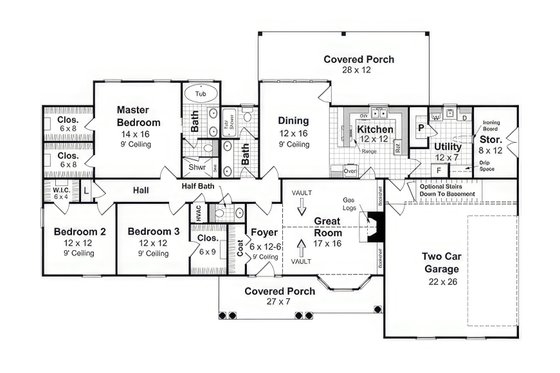 Floor Plan - Main Floor for European House Plan #21-533 - 3 bed, 2.5 bath