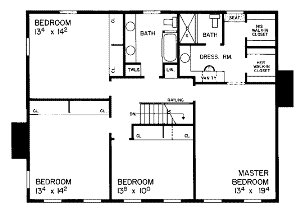 House Plan Design - Colonial Floor Plan - Upper Floor Plan #72-168
