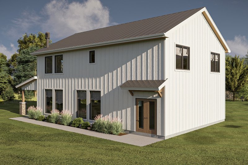 Dream House Plan - Exterior - Rear Elevation 1 for Barndominium House Plan #455-595 - 2 bed, 2.5 bath