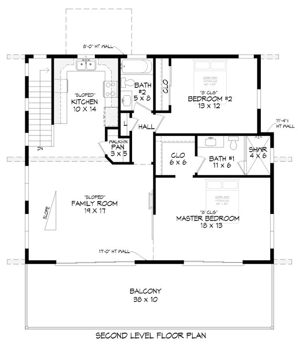 Southern Floor Plan - Upper Floor Plan #932-886