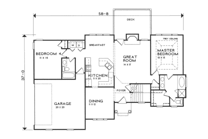 Architectural House Design - Floor Plan - Main Floor for Traditional House Plan #129-106 - 4 bed, 3 bath