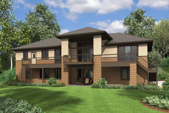 Exterior - Rear Elevation for Prairie House Plan #48-657 - 3 bed, 3.5 bath