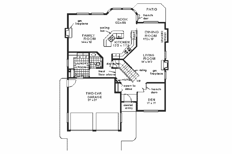 House Blueprint - Floor Plan - Main Floor for European House Plan #18-244 - 3 bed, 2.5 bath
