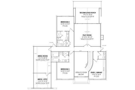 Floor Plan - Upper Floor for European House Plan #1096-1 - 4 bed, 4.5 bath