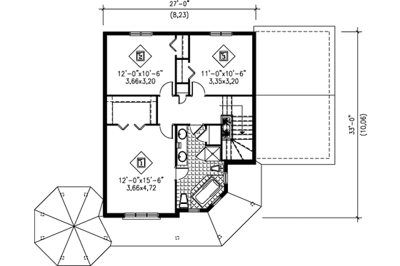 Floor Plan - Upper Floor for Country House Plan #25-241 - 3 bed, 1.5 bath
