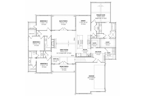 Floor Plan - Main Floor for Farmhouse House Plan #1096-141 - 4 bed, 3 bath