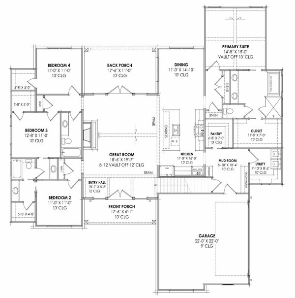 Architectural House Design - Farmhouse Floor Plan - Main Floor Plan #1096-141