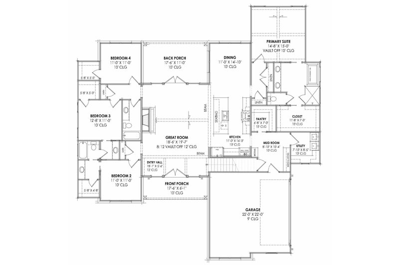 House Design - Floor Plan - Main Floor for Farmhouse House Plan #1096-141 - 4 bed, 3 bath