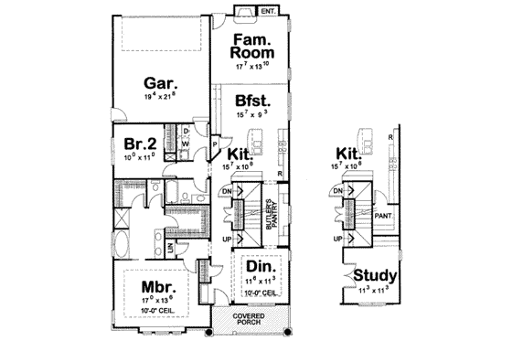 Floor Plan - Main Floor for Bungalow House Plan #20-1738 - 4 bed, 3 bath