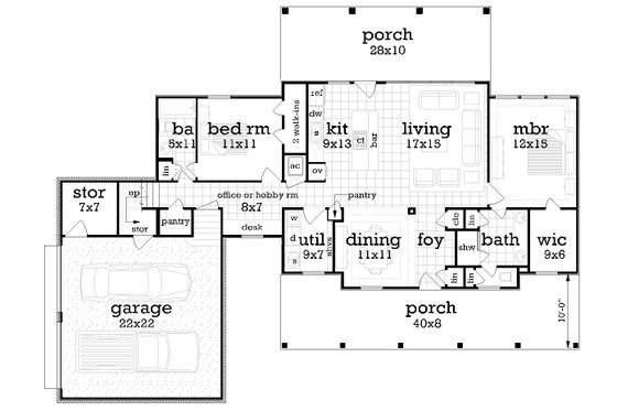 Floor Plan - Main Floor for Southern House Plan #45-572 - 3 bed, 3 bath