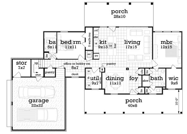 Architectural House Design - Southern Floor Plan - Main Floor Plan #45-572