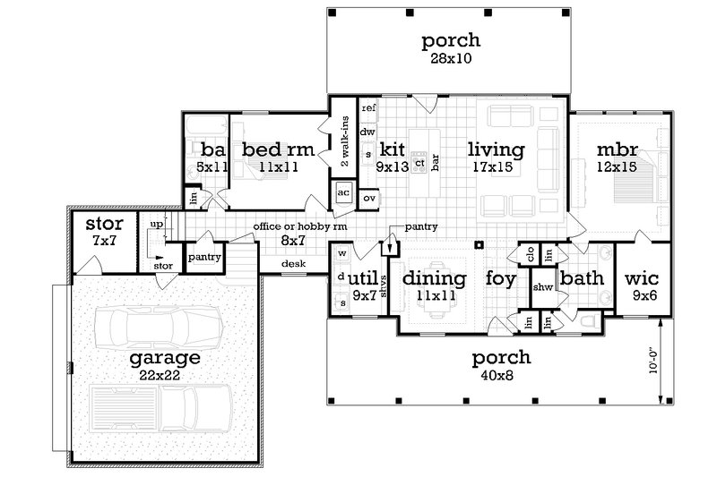 Architectural House Design - Floor Plan - Main Floor for Southern House Plan #45-572 - 3 bed, 3 bath