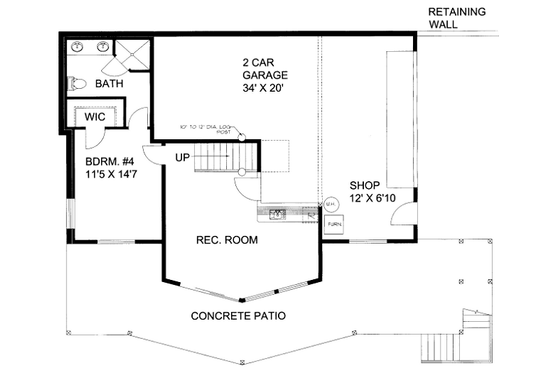 Floor Plan - Lower Floor for Cabin House Plan #117-770 - 3 bed, 2.5 bath