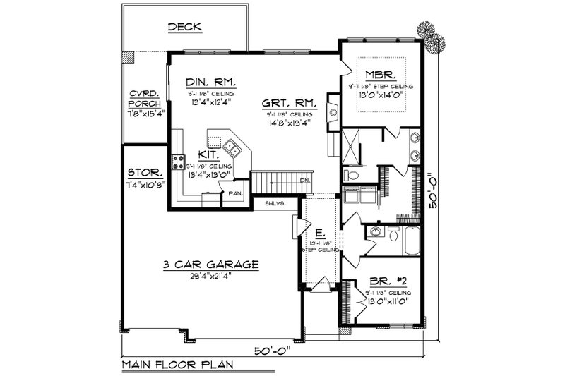 House Blueprint - Floor Plan - Main Floor for Prairie House Plan #70-1533 - 2 bed, 1 bath