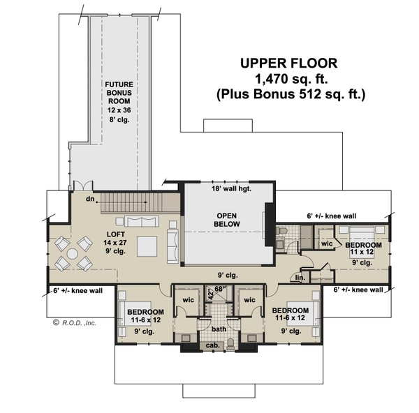 Home Plan - Farmhouse Floor Plan - Upper Floor Plan #51-1254