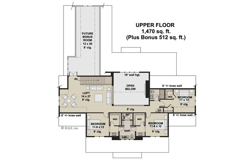 Home Plan - Floor Plan - Upper Floor for Farmhouse House Plan #51-1254 - 5 bed, 4.5 bath