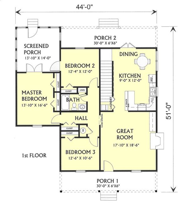 Home Plan - Farmhouse Floor Plan - Main Floor Plan #44-119