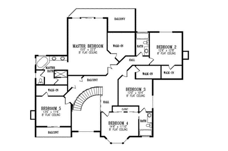 House Blueprint - Floor Plan - Upper Floor for Adobe / Southwestern House Plan #1-897 - 6 bed, 4.5 bath