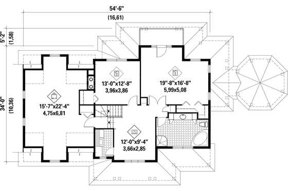 Floor Plan - Upper Floor for Country House Plan #25-4686 - 2 bed, 2 bath