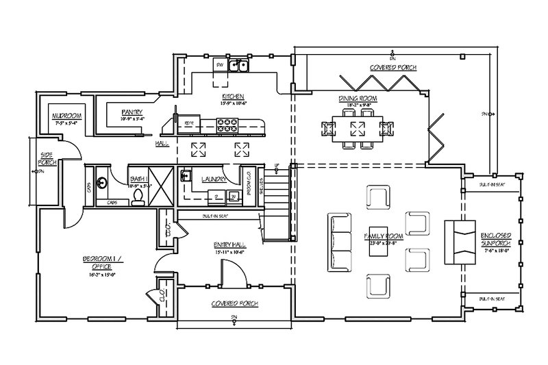 House Design - Floor Plan - Main Floor for Farmhouse House Plan #485-4 - 4 bed, 3 bath
