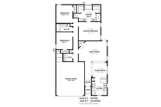 Floor Plan - Main Floor for European House Plan #424-36 - 3 bed, 2 bath