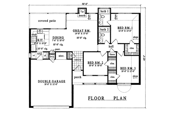 Floor Plan - Main Floor for Traditional House Plan #42-221 - 3 bed, 2 bath