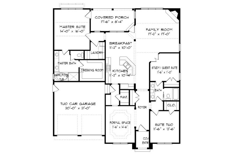 House Plan Design - Floor Plan - Main Floor for Tudor House Plan #413-867 - 3 bed, 2 bath