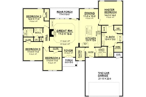 Floor Plan - Main Floor for Ranch House Plan #430-93 - 4 bed, 2 bath