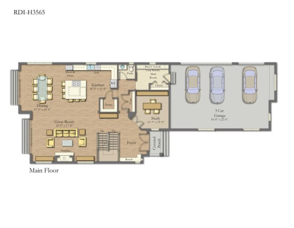 Floor Plan - Main Floor for Craftsman House Plan #1057-46 - 4 bed, 3.5 bath