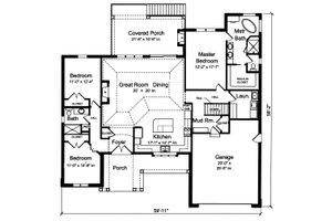 Floor Plan - Main Floor for Ranch House Plan #46-888 - 3 bed, 2 bath