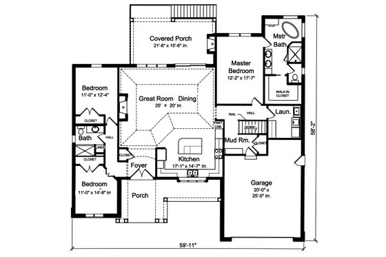 Floor Plan - Main Floor for Ranch House Plan #46-888 - 3 bed, 2 bath