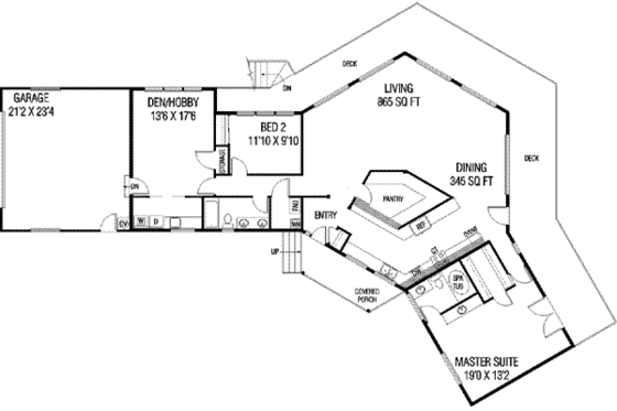 Floor Plan - Main Floor for Ranch House Plan #60-340 - 3 bed, 2 bath