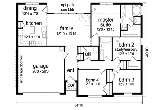 Floor Plan - Main Floor for Ranch House Plan #84-550 - 4 bed, 2 bath