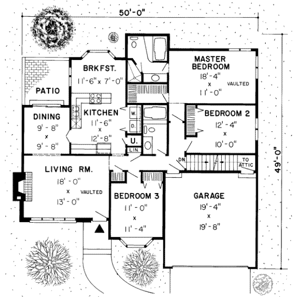 Floor Plan - Main Floor for Traditional House Plan #312-252 - 3 bed, 2 bath