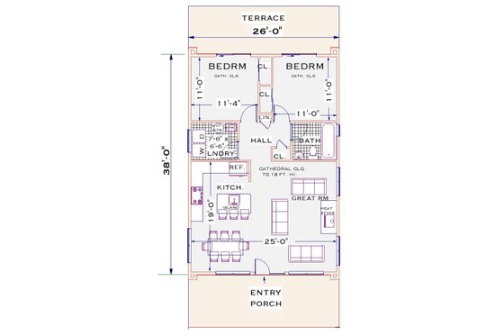 Floor Plan - Main Floor for Cottage House Plan #3-347 - 2 bed, 1 bath