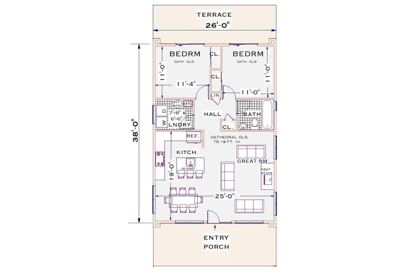Dream House Plan - Floor Plan - Main Floor for Cottage House Plan #3-347 - 2 bed, 1 bath