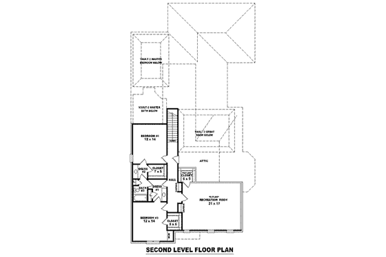 Floor Plan - Upper Floor for European House Plan #81-1257 - 4 bed, 3 bath