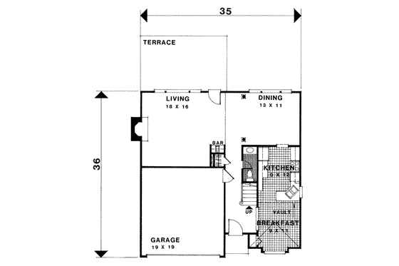 Floor Plan - Main Floor for Traditional House Plan #56-136 - 3 bed, 2.5 bath