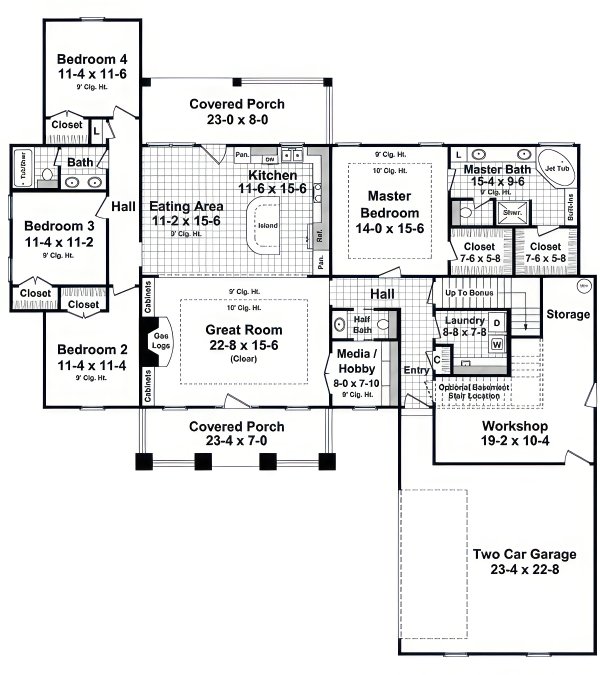 House Blueprint - Farmhouse Floor Plan - Main Floor Plan #21-619