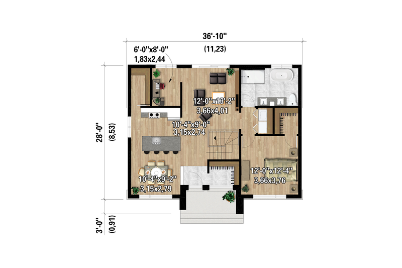 Home Plan - Floor Plan - Main Floor for Contemporary House Plan #25-5013 - 1 bed, 1 bath