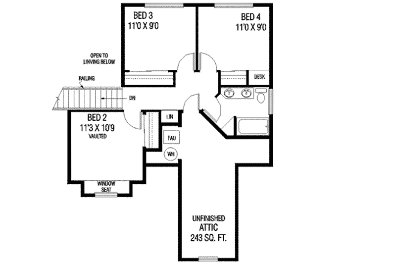 Dream House Plan - Floor Plan - Upper Floor for Traditional House Plan #60-424 - 4 bed, 2.5 bath