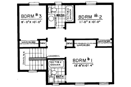Floor Plan - Upper Floor for Colonial House Plan #303-287 - 3 bed, 2 bath